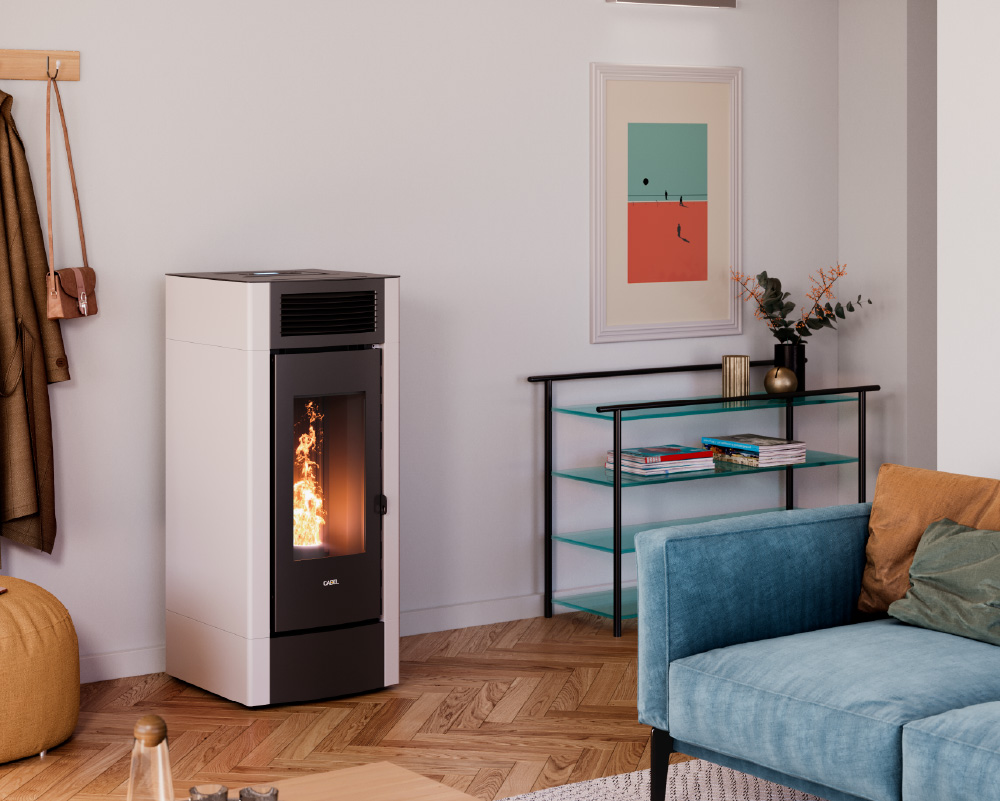 Piec na pellet Cadel Cristal 9 Air – widok frontowy z dużą szybą