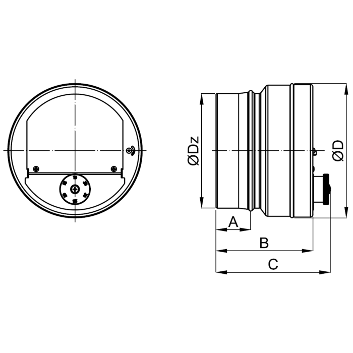 Regulator ciągu kominowego DARCO RCO-80/100 – widok od strony przepustnicy