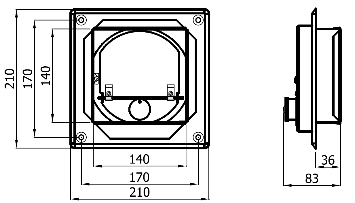 Regulator ciągu kominowego prostokątny DARCO RCP – wymiary techniczne