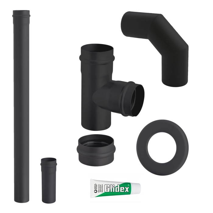 Zestaw rur do pieców na pellet 80 mm 1,25 m + rozetka metalowa