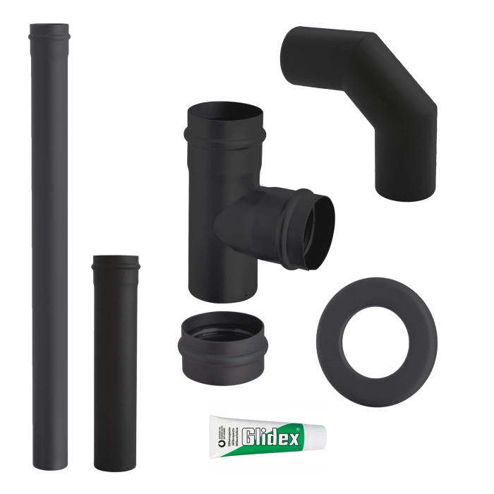 Zestaw rur do pieców na pellet 80 mm 1,5 m + rozetka metalowa