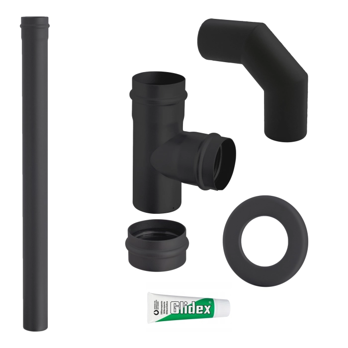 Zestaw rur do pieców na pellet 80 mm 1 m + rozetka metalowa