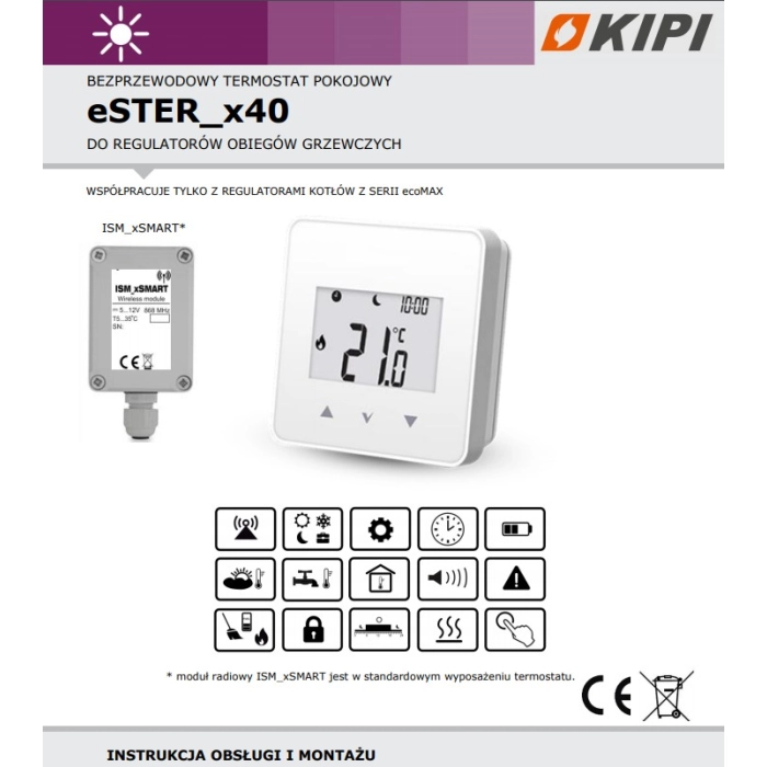 KIPI eSTER x40 + moduł ISM Bezprzewodowy termostat pokojowy